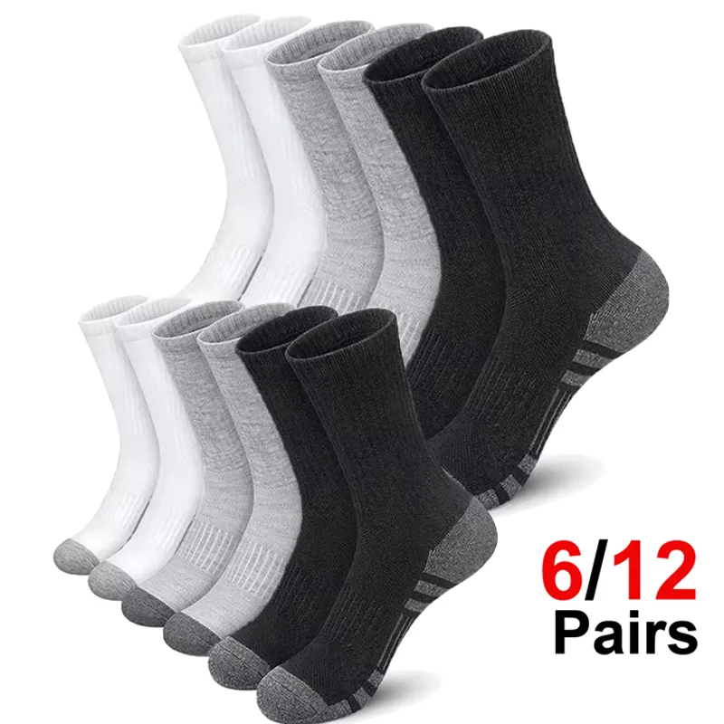 Cotton Crew Sock Pack - メンズ6足組パック高性能アスレチッククルーソックス、柔らかく通気性のあるスポーツソックス、ランニング、バスケットボール、アウトドア活動に最適