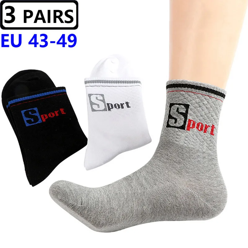 Cotton Crew Sock Pack - 3 ペア/パックビッグラージソックス EU 47、48、49 スポーツミッドソックスメンズプラスサイズコーマ綿圧縮ソックス Meias