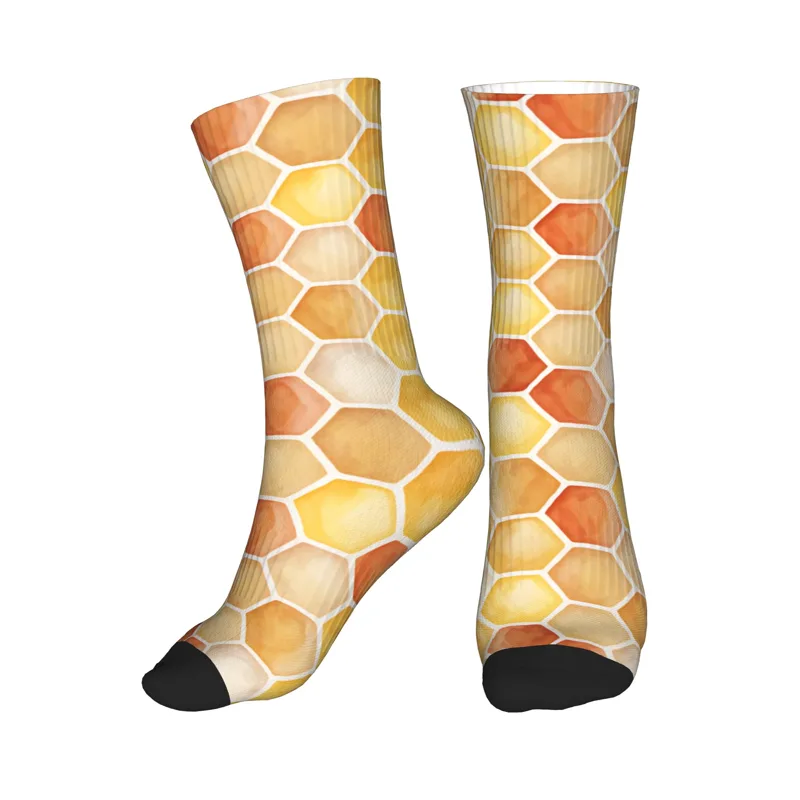 Dress Sock Men - 暖かい夕焼け水彩画ハニカムドレスソックス男性女性暖かいファッションノベルティクルーソックス