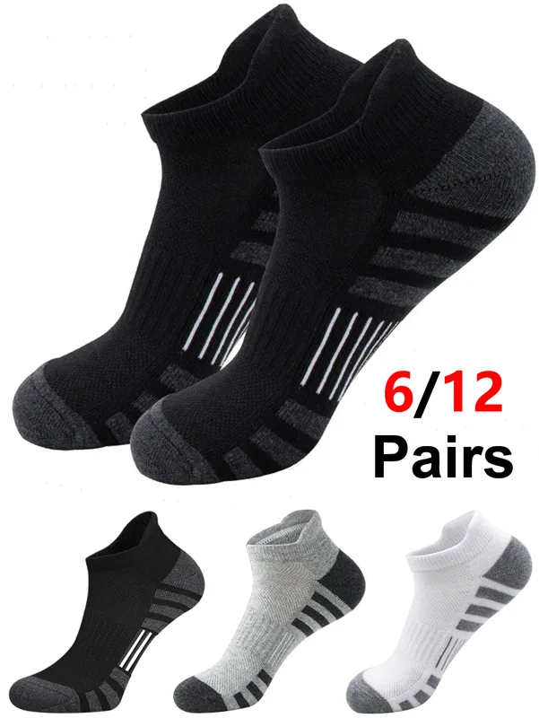 Athletic Sock Cushion - 6/24ペア クッション性のある通気性のあるアンクル丈アスレチックランニングソックス ローカットスポーツタブ メンズ レディース ランニングタブスポーツソックス