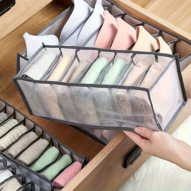 Sock Organizer Tray - 7グリッド下着収納オーガナイザー、靴下収納ボックス、折りたたみ式クローゼットオーガナイザー、下着、靴下、ブラジャー用引き出し仕切りボックス