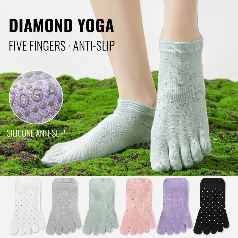Grip Sock Yoga - MiiOW ノンスリップグリップピラティスソックス女性ヨガソックス 5 本指ソックス屋内フィットネスアンクルソックス分割つま先ソックスダイヤモンド装飾ソックス