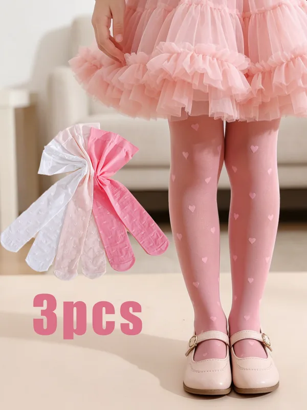 Tights Pantyhose Sheer - 3 個ガールズハートプリントタイツ 0-14Y 薄手の通気性のあるナイロンスパンデックス弾性子供用パンスト夏用アンダードレス & 日常着用
