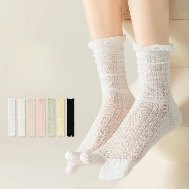 Toe Sock Split - 5 ペア分割つま先靴下女性綿夏メッシュ骨なし白綿の靴下通気性ガール足袋レース二本指靴下
