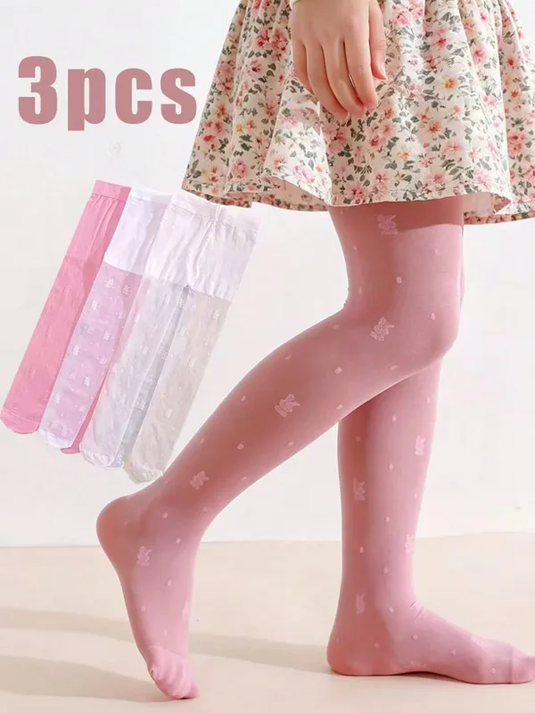 Tights Pantyhose Sheer - 3 パック ガールズ ラビット プリント タイツ