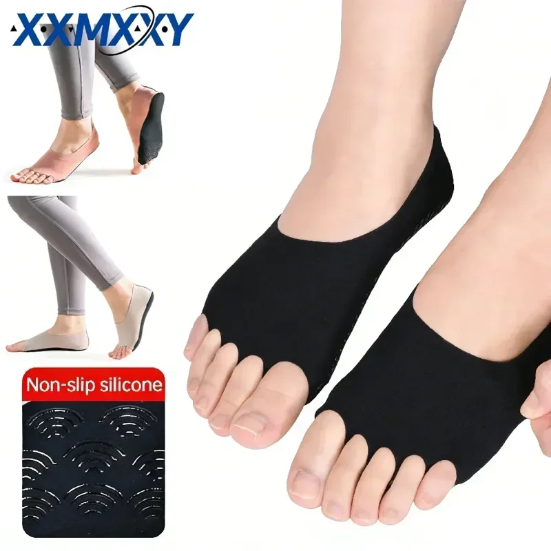 Grip Sock Yoga - 1 ペアのつま先なしヨガピラティスソックス、滑り止めグリップ通気性ソックス、滑り止めダンス可塑性トレーニングソックス、女性用日常着用