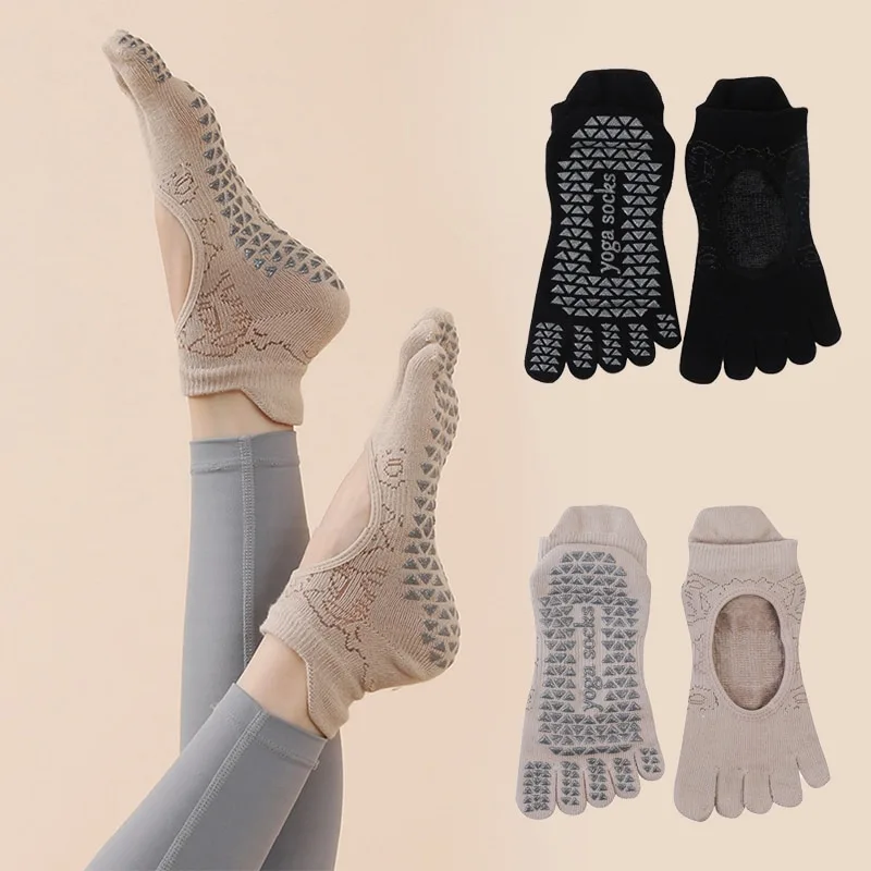 Grip Sock Yoga - 女性のための5本指のつま先の滑り止めソックス,ジム,ダンス,フィットネス用の速乾性ソックス