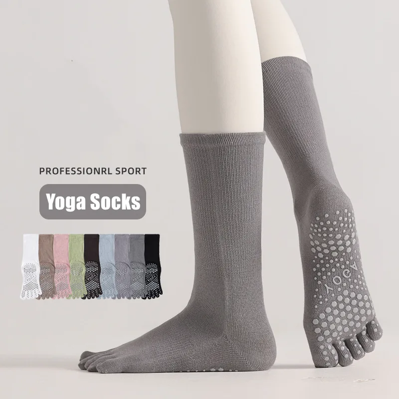 Toe Sock Split - 1 ペア女性ヨガソックスキャンディーカラー綿シリコーンノンスリップ分割つま先ピラティスソックス屋外サイクリング 5 本指スポーツソックス