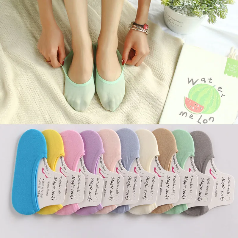 Invisibility Sock Loafer - 女性用の目に見えないモカシン,女性用の靴下,ボート,メッシュ,かかと,シリコン,滑り止め,薄い,カラフル,キャンディーカラー,夏