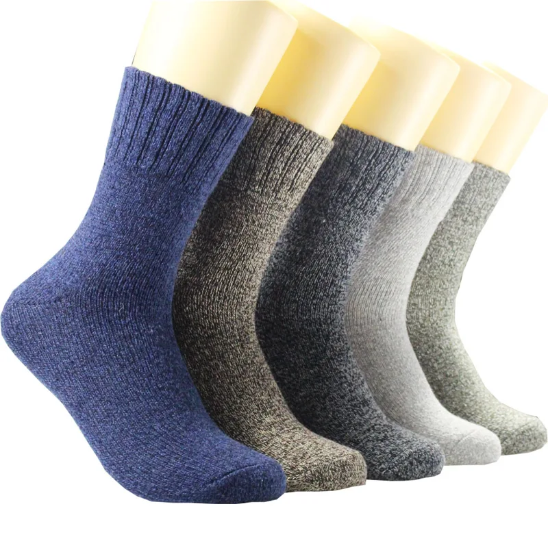 Cotton Crew Sock Pack - 5足入り1ロット メンズ冬用暖かいウールソックス 原宿レトロセットパック 無地厚手テリーカシミヤソックス クリスマスプレゼント ソックス