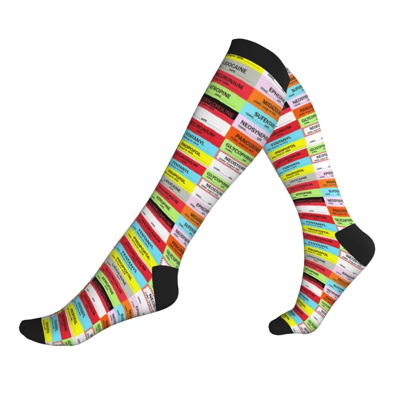Compression Sock Medical - ノベルティプリント麻酔薬ラベルソックスストレッチ夏秋冬ドクターナース医学スポーツ圧縮ソックス