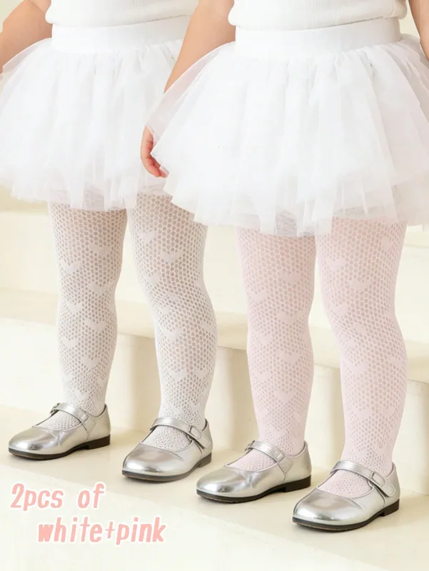Tights Pantyhose Sheer - 2 個幼児女の子ハート柄網タイツ 1-11Y 弾性通気性薄手のパンスト子供夏ロリータパーティーデイリードレス
