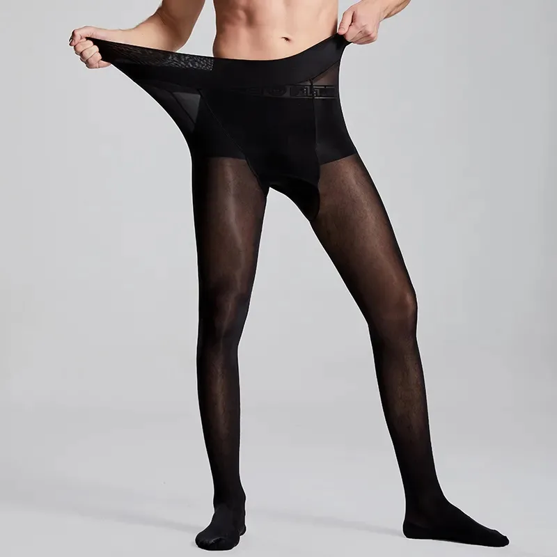 Tights Pantyhose Sheer - プラスサイズ男性用セクシーな透ける黒の春・秋用薄手スポーツバスケットボールタイツパンツダンス用高弾性パンティストッキング ﻿