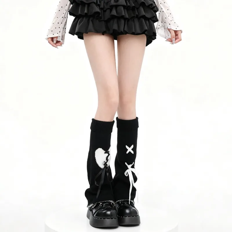 Boot Sock Slouchy - Y2K ハートタイフレアスラウチレッグウォーマー女性用原宿ニットサイハイブーツソックスサブカルチャーかわいいルーズカーフウォーマー