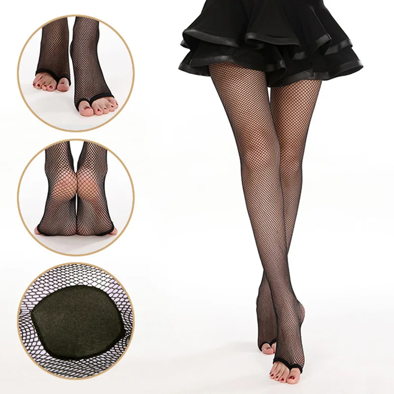 Fishnet Stocking Women - セクシーなピープトゥラテンフィッシュネットタイツ、プロ仕様のキャラメルダンスストッキング、通気性のあるメッシュチャチャパンティストッキング（女性用）