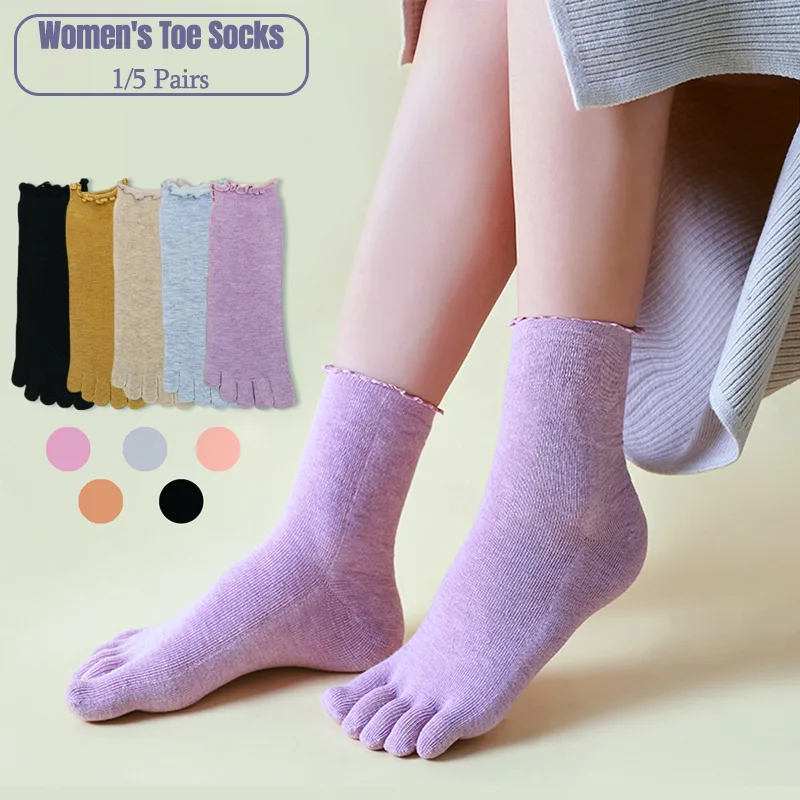 Toe Sock Split - 1/5ペア コットン レディース ファイブフィンガーソックス エッジカール ファッション