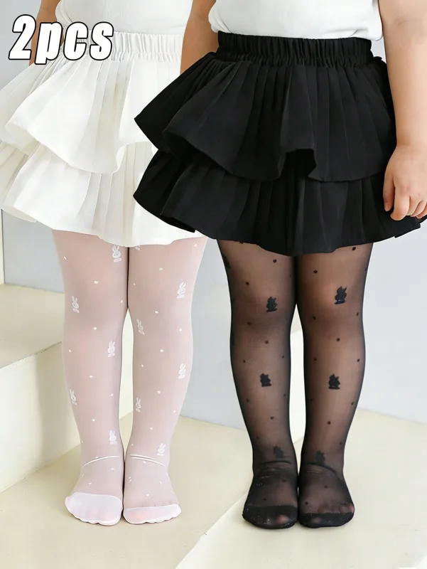 Tights Pantyhose Sheer - 2 パック幼児女の子用ウサギプリントタイツ 0-14Y 日焼け防止薄手の弾性子供用パンスト夏用ドレスカジュアル日常遊び着用