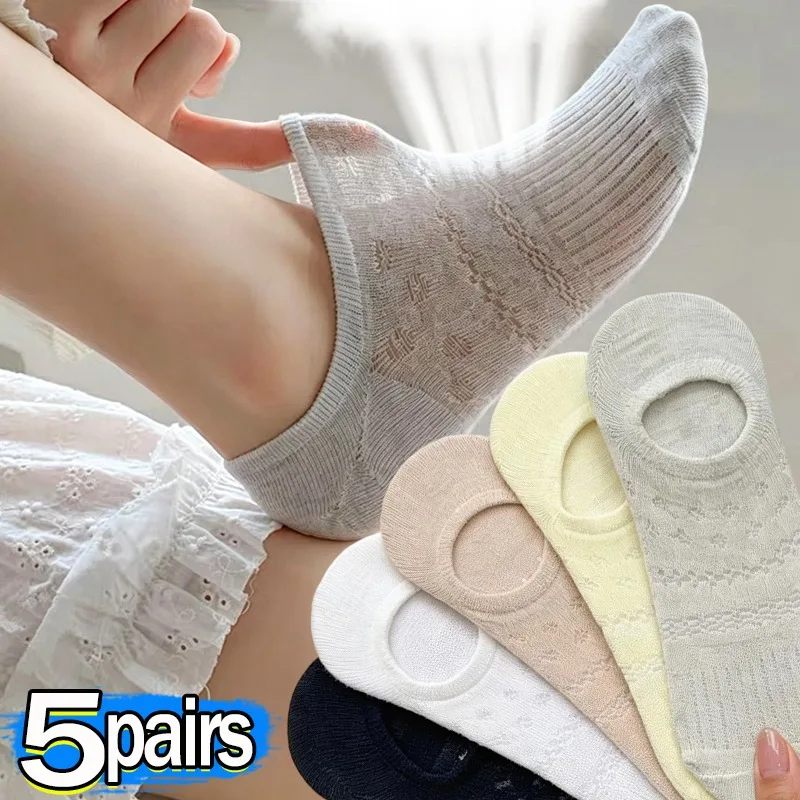 Invisibility Sock Loafer - レースの透かし模様のバレエソックス、女性用、見えないノーショーソックス、通気性のあるメッシュサマーボートソックス、シリコン滑り止め付き、フラットローファー用
