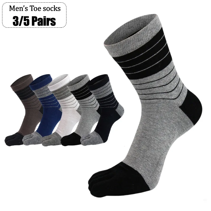 Toe Sock Split - 3/5足組 メンズ ファイブトゥ クルーソックス ソフトコットン 通気性