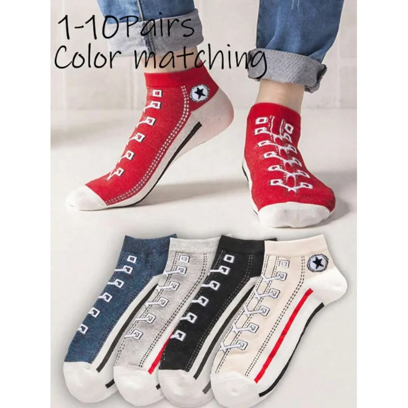 Ankle Sock Low Cut - 5/10足組 マルチカラー 通気性のあるローカットアンクルソックス、防臭、スタイリッシュな靴紐付きスポーツソックス