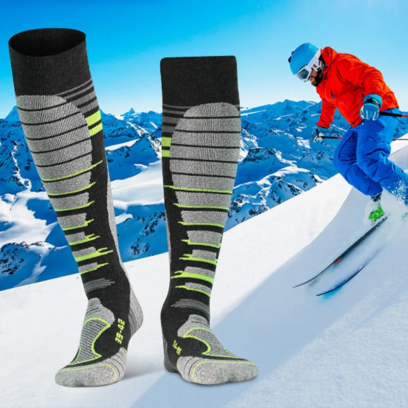 Wool Hiking Sock - GTUBIKE メリノウール製スキーソックス1足、アウトドアスポーツ用厚手テリー素材、保温性のあるニーハイロングソックス、スキー、スノーボード、ハイキング用