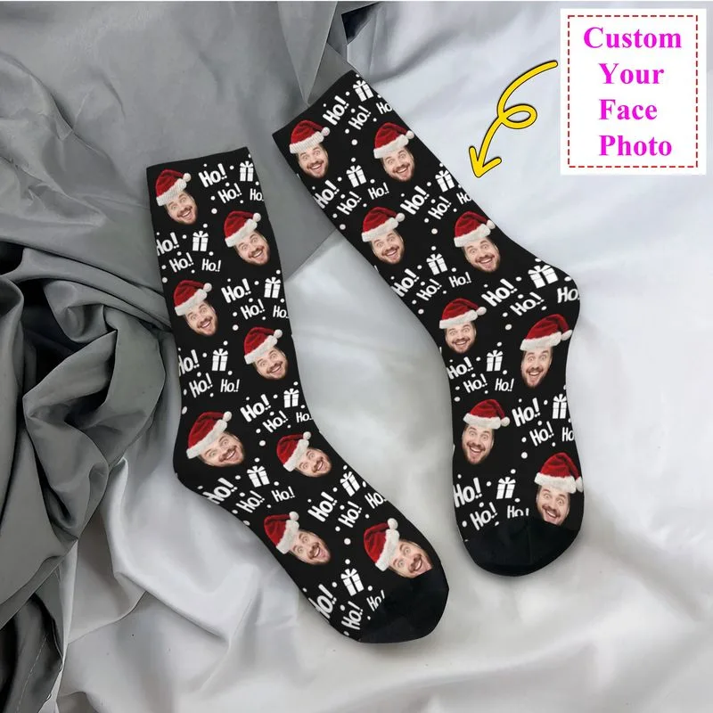 Dress Sock Men - クリスマスフェイスフォトパーソナライズされたカスタムメンズクルーソックスユニセックス楽しい春夏秋冬ドレスソックス