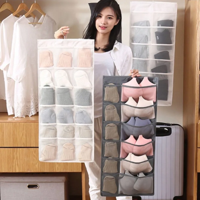 Sock Organizer Tray - 壁掛け式布製下着靴下収納オーガナイザー両面ワードローブポーチ
