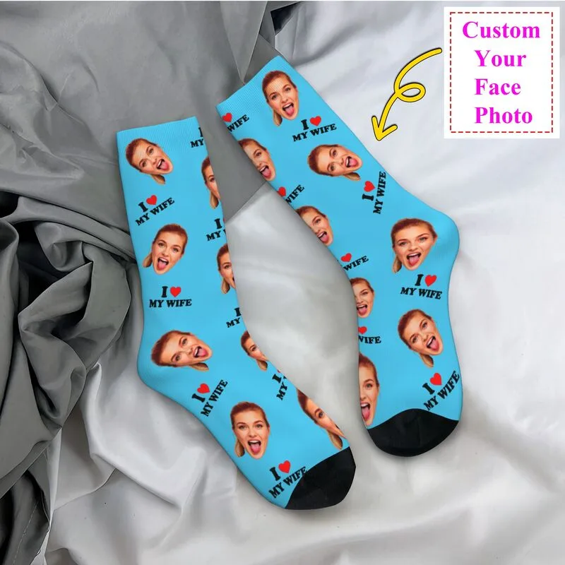 Dress Sock Men - 私は妻を愛しています パーソナライズされた顔の写真 カスタム メンズ クルーソックス ユニセックス