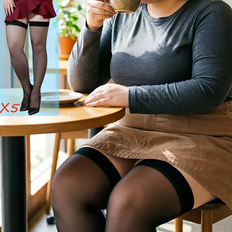 Thigh High Sock Stay Up - 5足組 プラスサイズ レーストップ サイハイストッキング レディース ハイストレッチ