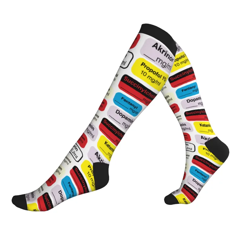 Compression Sock Medical - 麻酔薬ラベル男性女性スポーツ圧縮ソックスユニセックスファッション 3D プリントドレスソックス