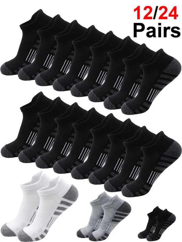 Athletic Sock Cushion - 12/24足組 クッション性のある通気性のあるアンクル丈アスレチックランニングソックス ローカットスポーツタブ メンズ レディース ランニングタブスポーツソックス