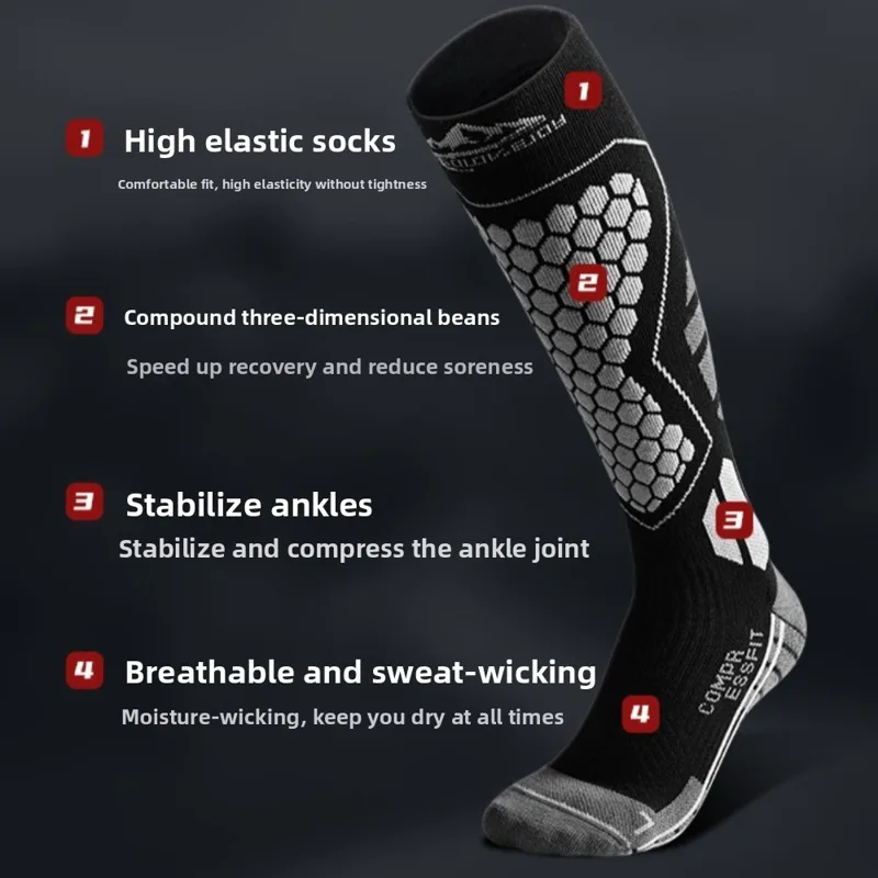 Thermal Sock Winter - 新しい厚手のスキーソックス、通気性のある滑り止めニーハイソックス、吸湿発熱サーマルスノーボードソックス、ウィンタースポーツ用