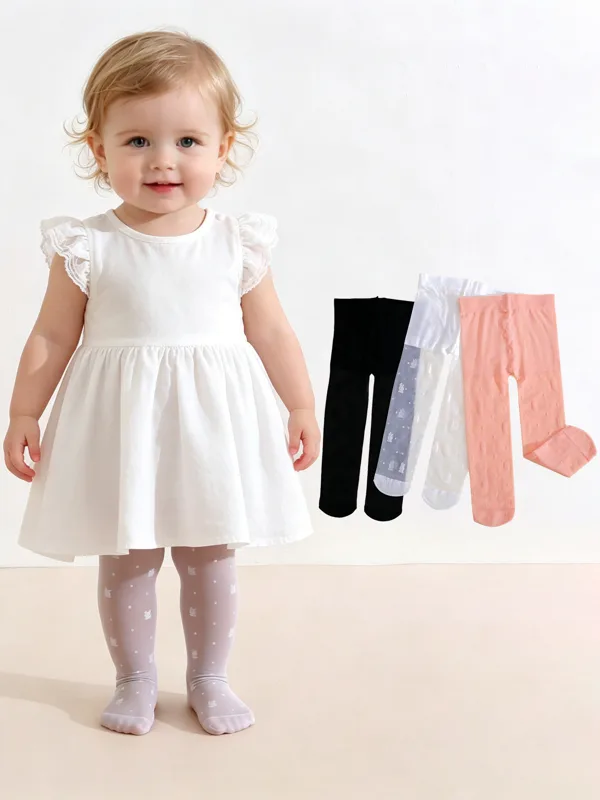 Tights Pantyhose Sheer - 3 パック幼児女の子用ウサギプリントタイツ 0-3Y UPF50 日焼け防止薄手の弾性子供用パンスト夏用ドレスカジュアル日常着