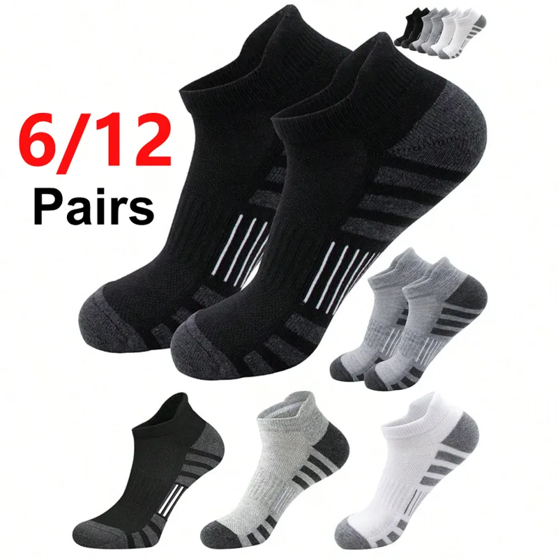 Athletic Sock Cushion - 6/24ペア クッション性のある通気性のあるアンクル丈アスレチックランニングソックス ローカットスポーツタブ メンズ＆レディース用