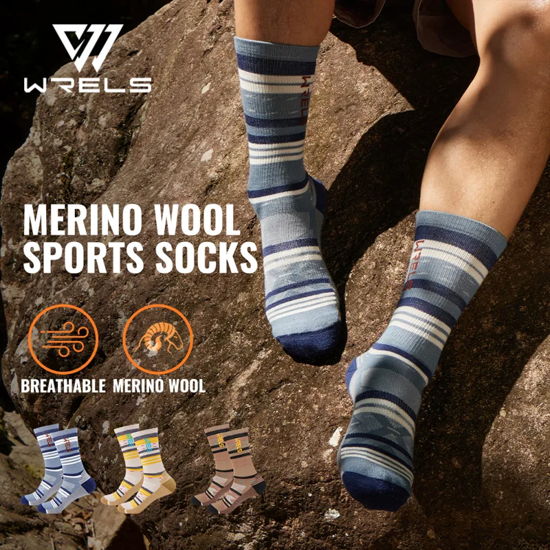 Wool Hiking Sock - WRELS 1/2/3 ペアメリノウールソックス圧縮厚いクッション暖かいウォーキング吸湿発散性ノンスリップハイキングウールソックス