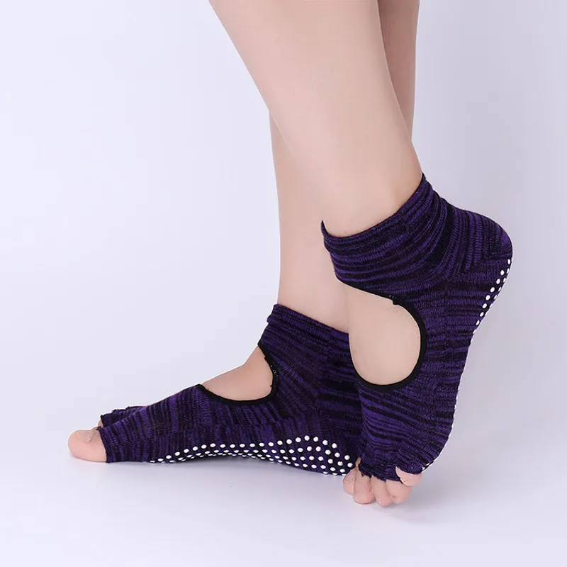 Grip Sock Yoga - グリップ付き滑り止めヨガソックス 女性用男性用通気性のあるつま先セパレーター ピラティスやワークアウト用滑り止めソックス バレエやエクササイズ用