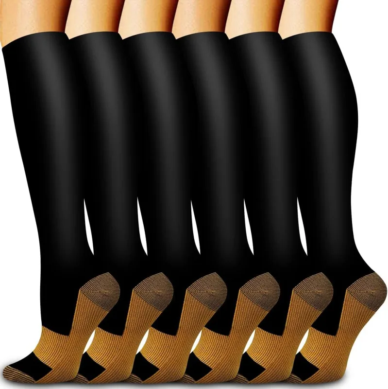 Compression Sock Medical - 6 組のソリッドカラーの銅製圧縮ソックス ナース用圧縮ソックス ブラック スキンカラー