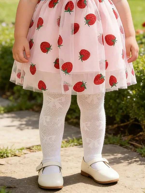 Tights Pantyhose Sheer - 3/1 個女の子白リボンプリントタイツ綿メッシュ通気性夏薄手のストッキングプリンセスレギンス子供幼児ソフトストッキング
