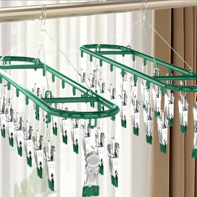 Sock Organizer Tray - 家庭用無地下着乾燥ラック 20クリップ ステンレス製靴下ラック 洋服ラック バルコニー収納ラック