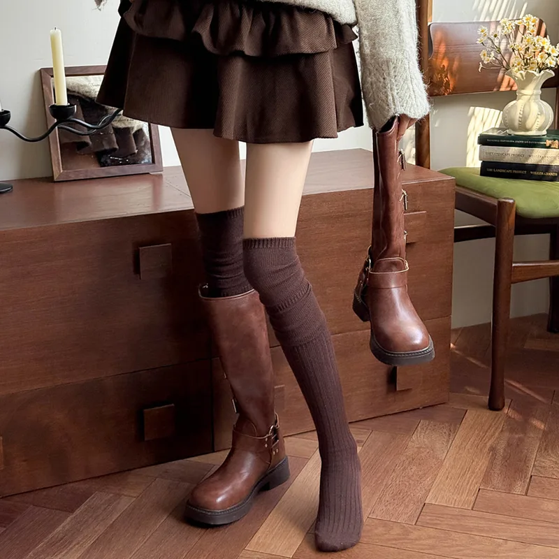 Boot Sock Slouchy - 女性用暖かいエクストラロングオーバーザニーソックス冬用厚手ニット太もも丈ストッキングゆったりブーツソックスサーマルレッグウォーマー付き