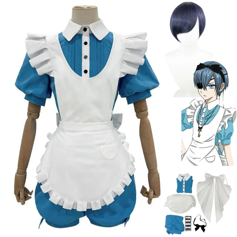Dress Sock Men - アニメシエル・ファントムハイヴ笑顔コスプレ衣装黒執事アリスメイドエプロンドレスウィッグ男性女性かわいいクリスマススーツ