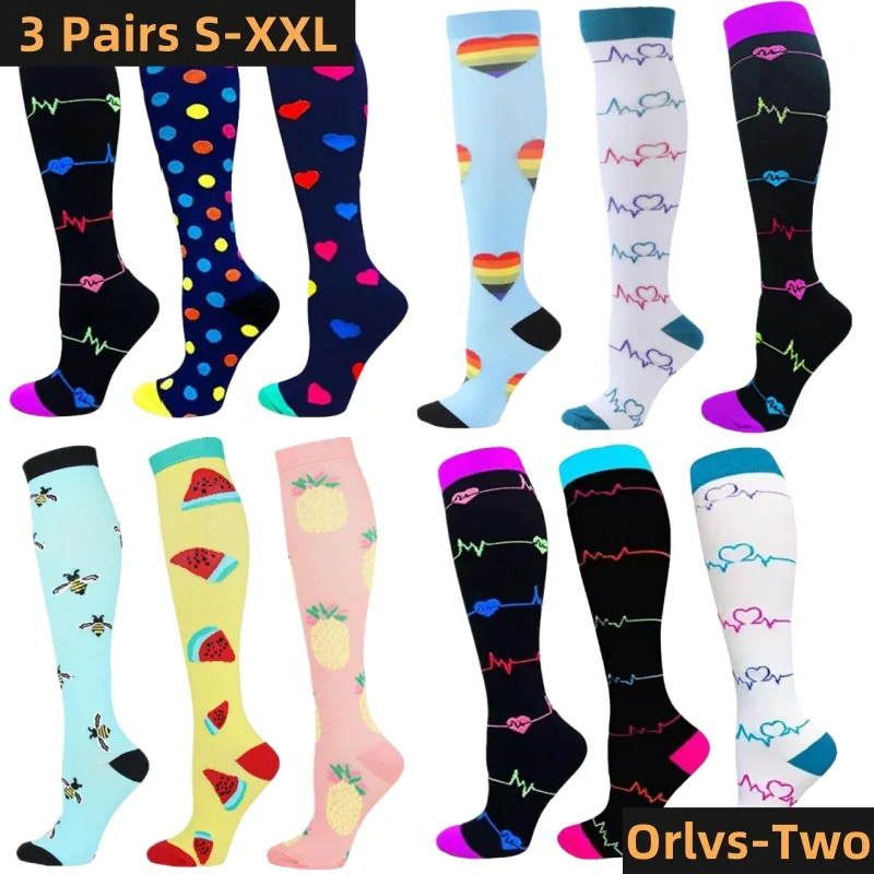 Compression Sock Medical - S-XXL 3 ペア送料無料ナース圧縮靴下静脈瘤女性男性靴下 20-30 MmHg 浮腫糖尿病ランニングスポーツ靴下