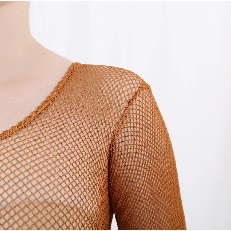 Fishnet Stocking Women - ラテンダンス全身ジャンプスーツ網タイツプロフェッショナルハードメッシュダンスボディスーツ弾性ラテンパンスト 1pc