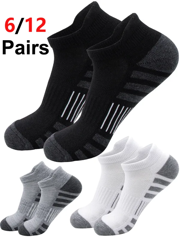 Athletic Sock Cushion - 6/12足組 ローカットアンクルソックス メンズ＆レディース用 クッション性のある通気性のあるスポーツタブ付き 耐久性のあるアスレチックランニングソックス