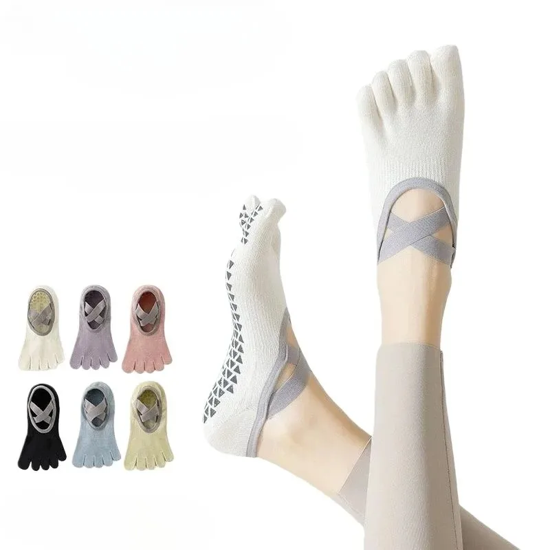 Toe Sock Split - 1 ペアの女性用ヨガソックス 5 本指分割デザインの滑り止めピラティスソックス 5 本指シリコン包帯フィットネススポーツ綿靴下