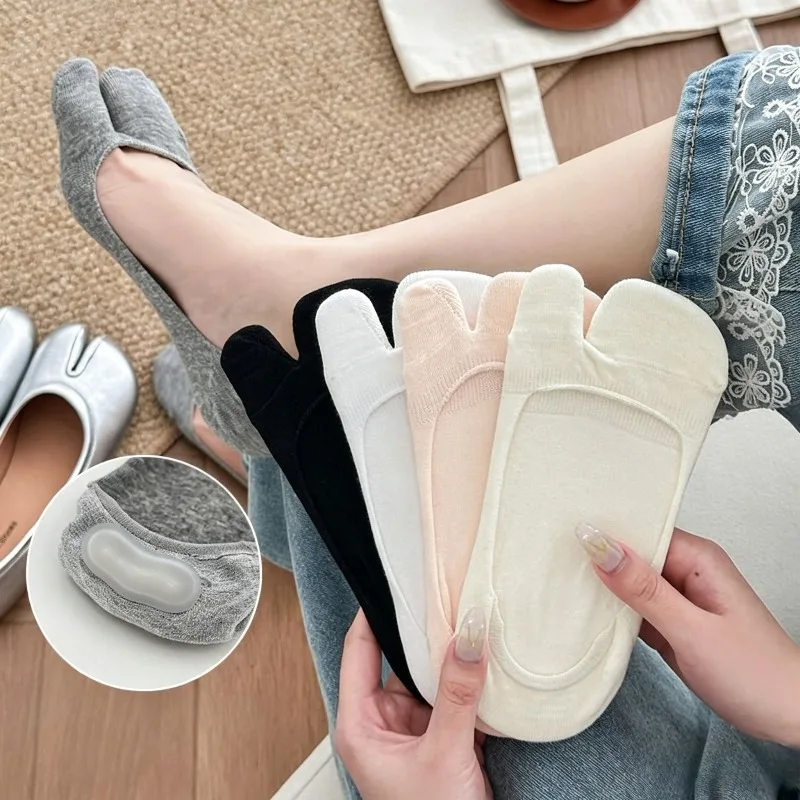 Invisibility Sock Loafer - 快適で通気性のある二本指ソックスファッション目に見えない滑り止めローカットボートソックス夏用薄手の綿足袋靴下ローファー用
