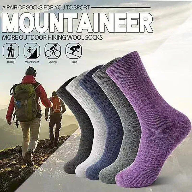 Wool Hiking Sock - メリノウールソックス メンズウールハイキングソックス ソフトで暖かい冬用カジュアルクルー吸湿発散性ソックス 屋内屋外用 1/3/5足