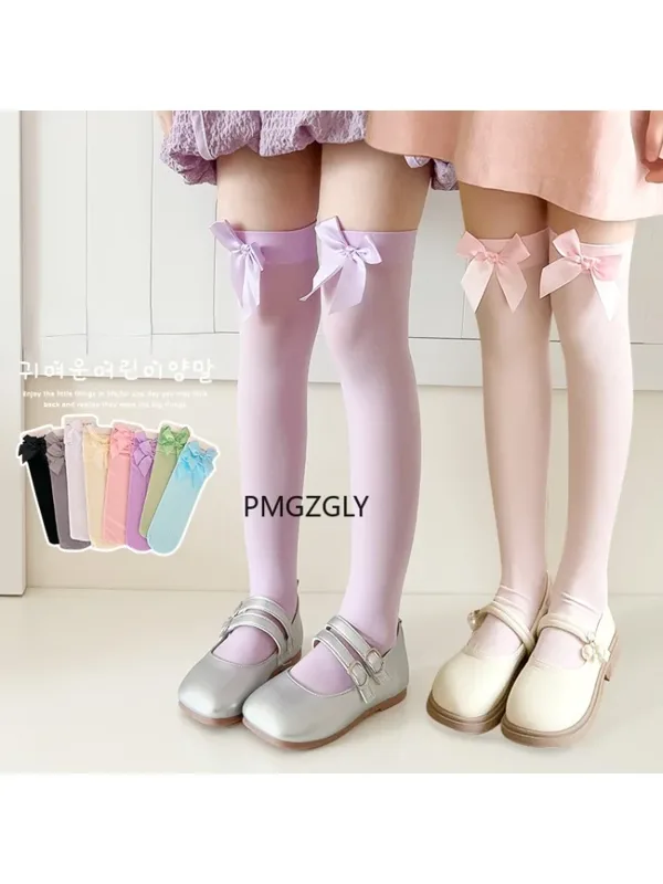 女の子ストッキング * ピンクのリボンニーソックスステイアッ - Thigh High Sock Stay Up のレビューと価格