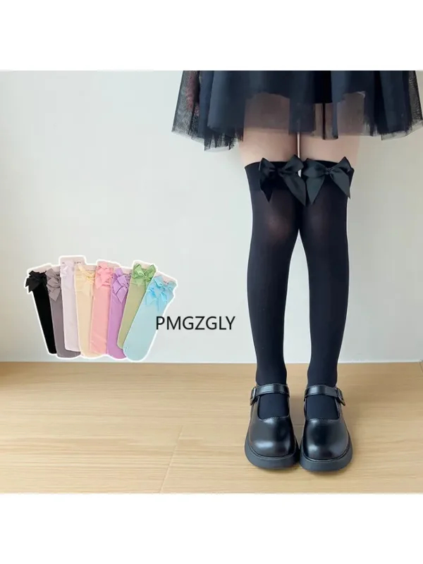 女の子ストッキング * ピンクのリボンニーソックスステイアッ - Thigh High Sock Stay Up のレビューと価格