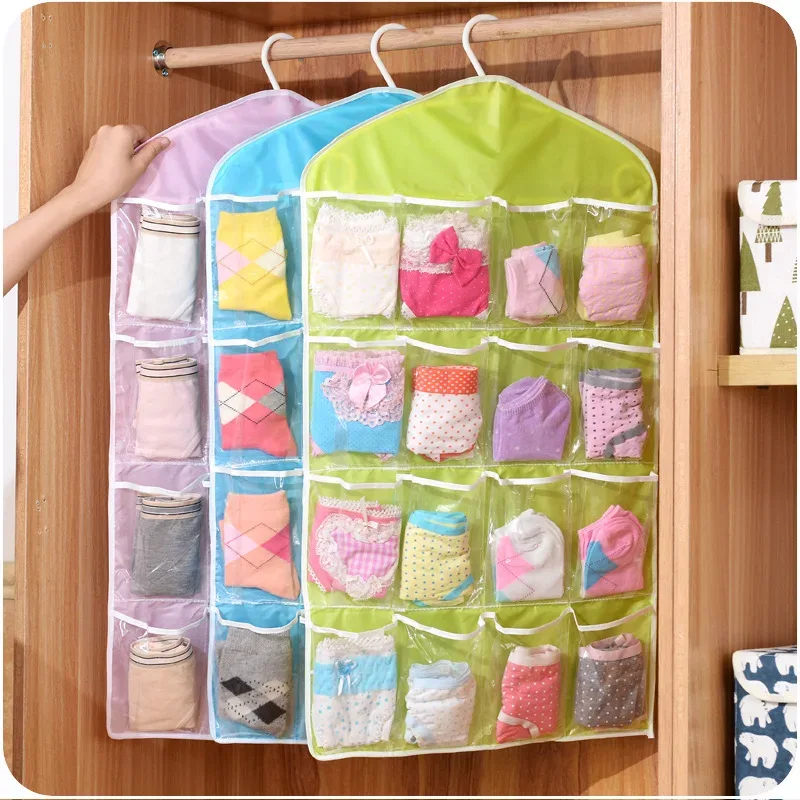 ホット 16 ポケットワードローブポケットクリアハンギングバ - Sock Organizer Tray のレビューと価格